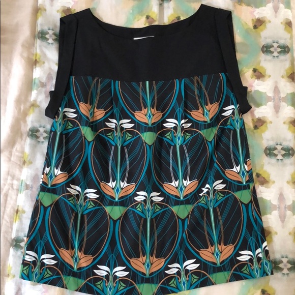 ❤️ LOFT retro print top black floral print XS - Picture 1 of 3